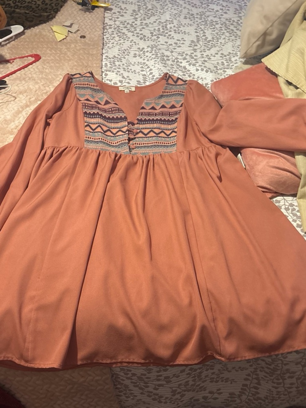 Umgee Burnt Coral Embroidered Boho Top